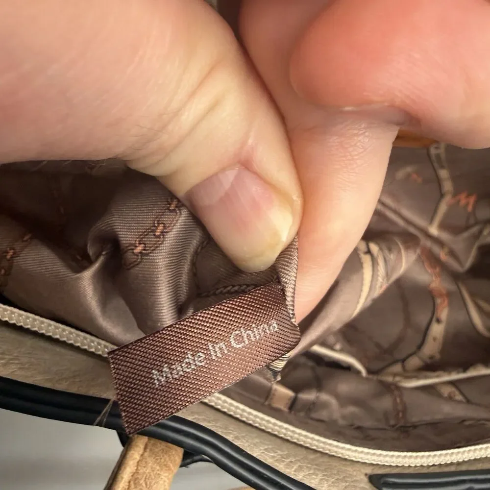 Montana West Tri-Color Cream Tan Brown Tote Vegan Leather Purse Zip Close Studde